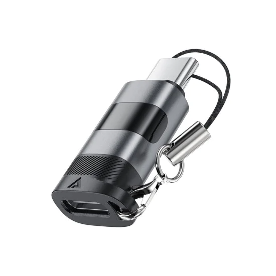 Acefast - Адаптер (J9) - с дигитален дисплей, Type-C към USB-C, 480Mbps, 20V/5A, бързо зареждане, пренос на данни - метално сив