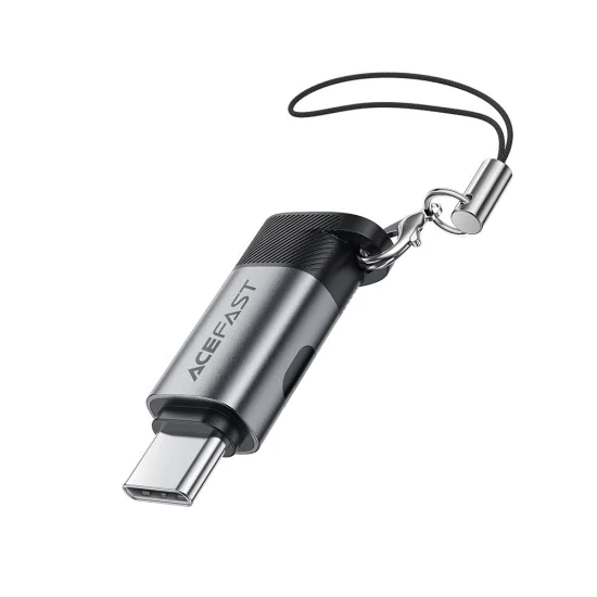 Acefast - Адаптер (J9) - с дигитален дисплей, Type-C към USB-C, 480Mbps, 20V/5A, бързо зареждане, пренос на данни - метално сив