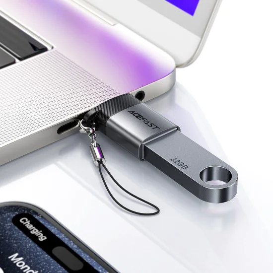 Acefast - Адаптер (J7) - с OTG функция, USB към Type-C, 10Gbps пренос на данни, бързо зареждане - метално сив