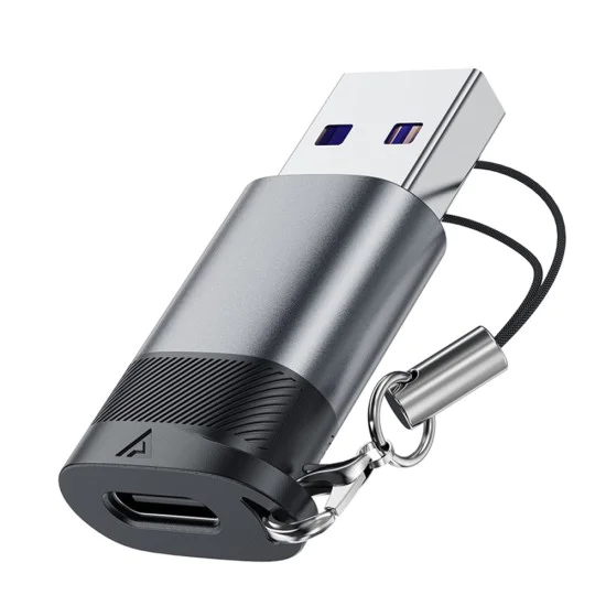 Acefast - Адаптер (J8) - Type-C към USB, 10Gbps пренос на данни, 27W, бързо зареждане - метално сив