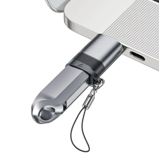 Acefast - Адаптер (J8) - Type-C към USB, 10Gbps пренос на данни, 27W, бързо зареждане - метално сив