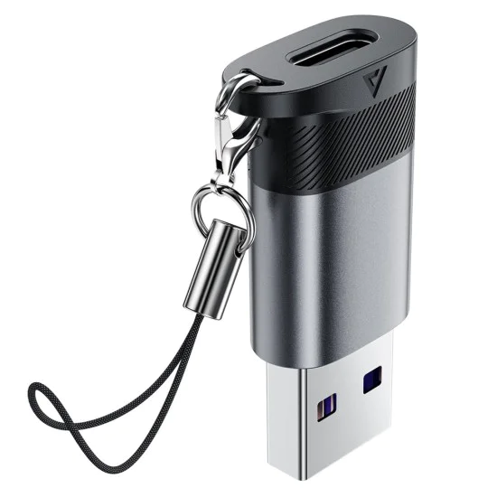 Acefast - Адаптер (J8) - Type-C към USB, 10Gbps пренос на данни, 27W, бързо зареждане - метално сив
