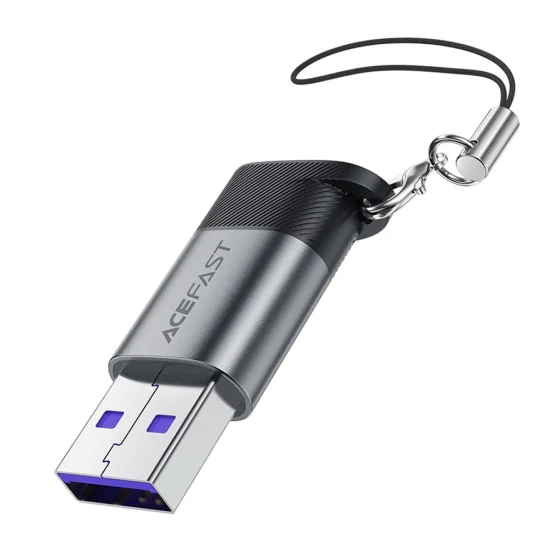 Acefast - Адаптер (J8) - Type-C към USB, 10Gbps пренос на данни, 27W, бързо зареждане - метално сив