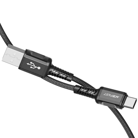 Acefast - Кабел за данни (C1-04) - USB към Type-C, 3A, бързо зареждане, найлонова оплетка, 1.2 м - Черен