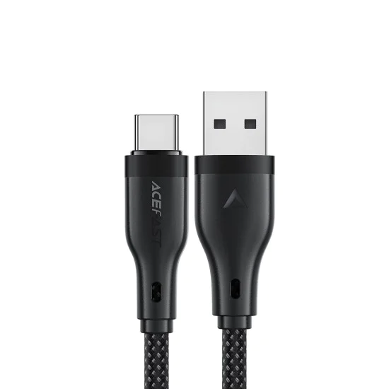 Acefast - Кабел за данни (C8-04) - Бързо зареждане, USB към Type-C, 3A, Найлонова оплетка, 25 000 извивки, 1.2 м - Черен