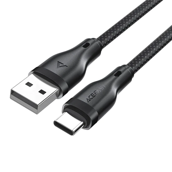 Acefast - Кабел за данни (C8-04) - Бързо зареждане, USB към Type-C, 3A, Найлонова оплетка, 25 000 извивки, 1.2 м - Черен