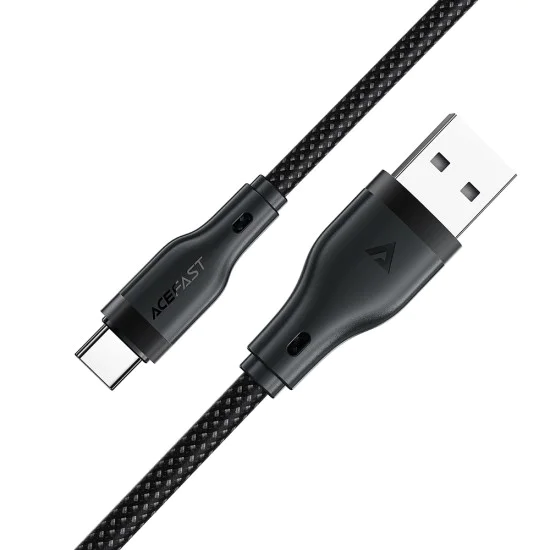 Acefast - Кабел за данни (C8-04) - Бързо зареждане, USB към Type-C, 3A, Найлонова оплетка, 25 000 извивки, 1.2 м - Черен