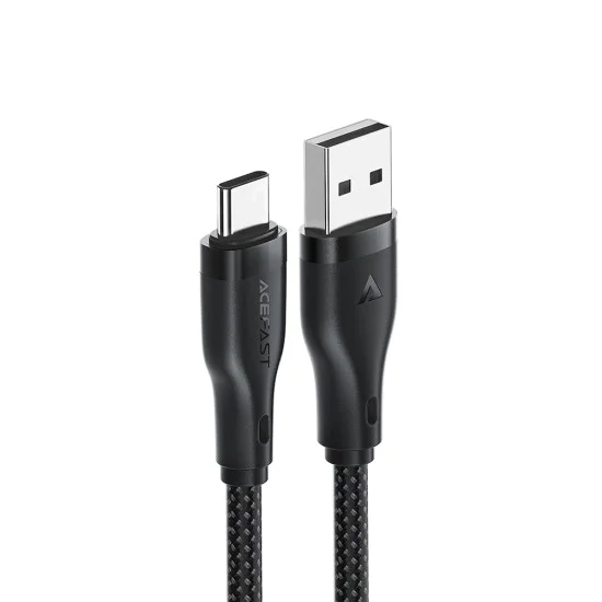 Acefast - Кабел за данни (C8-04) - Бързо зареждане, USB към Type-C, 3A, Найлонова оплетка, 25 000 извивки, 1.2 м - Черен