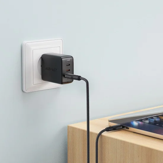 Acefast - Кабел за данни (C8-04) - Бързо зареждане, USB към Type-C, 3A, Найлонова оплетка, 25 000 извивки, 1.2 м - Черен