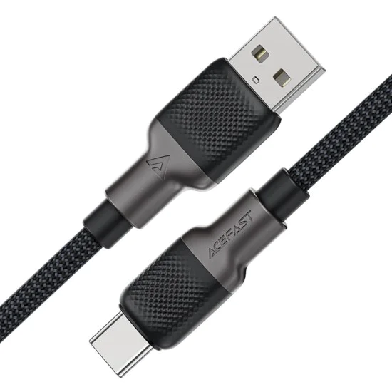 Acefast - Кабел за данни (C10-04) - Бързо зареждане, USB към Type-C, 3A, 25 000 огъвания, Издръжлив силикон, 1.2 м - Черен