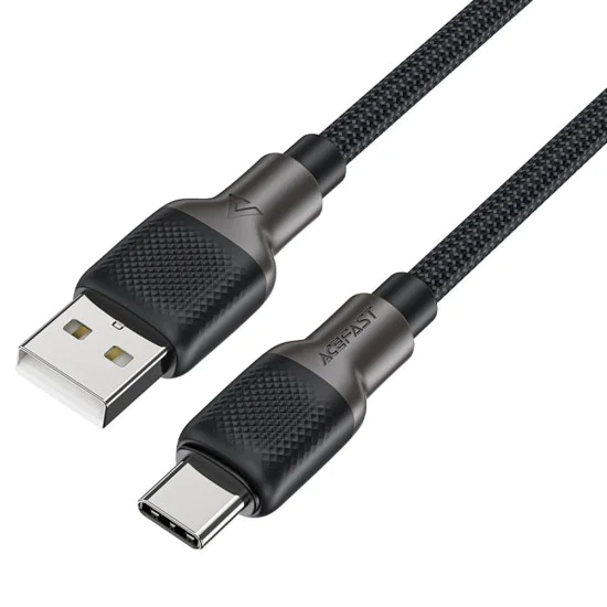 Acefast - Кабел за данни (C10-04) - Бързо зареждане, USB към Type-C, 3A, 25 000 огъвания, Издръжлив силикон, 1.2 м - Черен