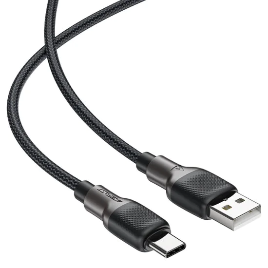 Acefast - Кабел за данни (C10-04) - Бързо зареждане, USB към Type-C, 3A, 25 000 огъвания, Издръжлив силикон, 1.2 м - Черен