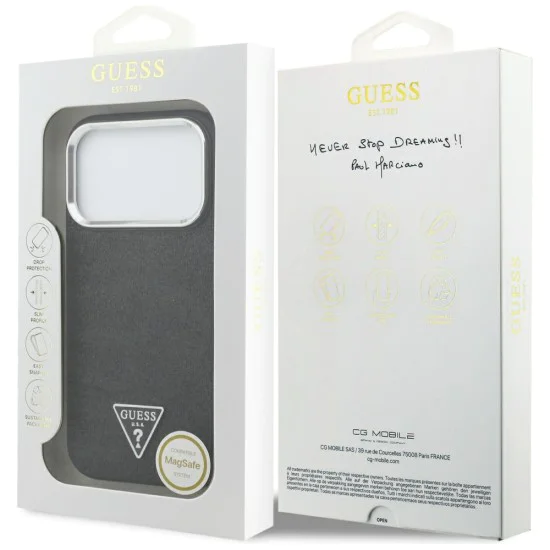 Калъф за iPhone 17 Pro - Guess - Блестящо триъгълно лого MagSafe (GUHMP17LPFGTSCMK) - Черен
