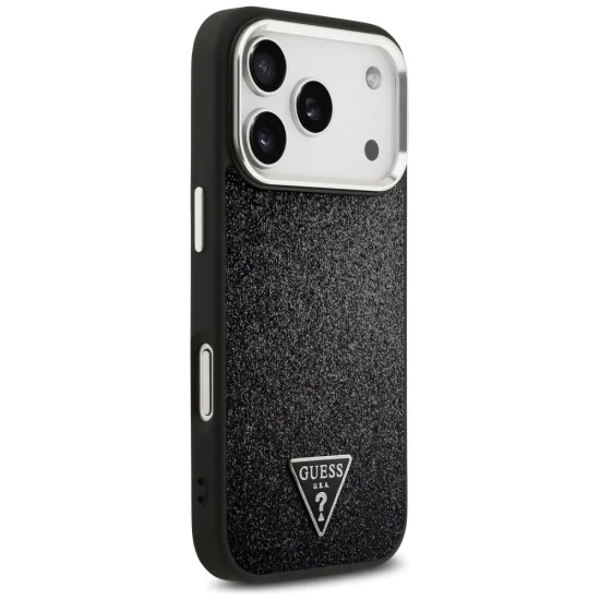 Калъф за iPhone 17 Pro - Guess - Блестящо триъгълно лого MagSafe (GUHMP17LPFGTSCMK) - Черен