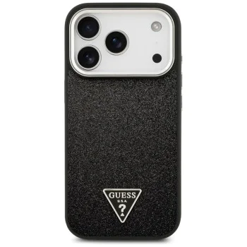 Калъф за iPhone 17 Pro - Guess - Блестящо триъгълно лого MagSafe (GUHMP17LPFGTSCMK) - Черен
