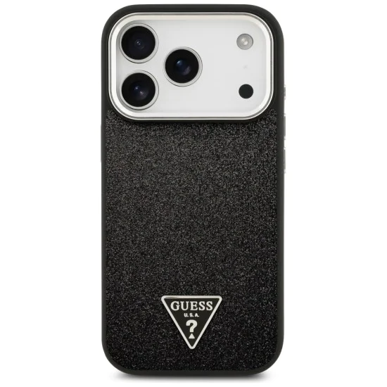 Калъф за iPhone 17 Pro - Guess - Блестящо триъгълно лого MagSafe (GUHMP17LPFGTSCMK) - Черен