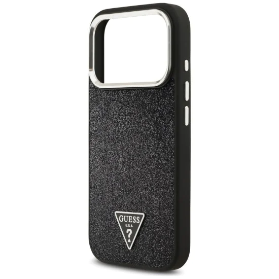 Калъф за iPhone 17 Pro - Guess - Блестящо триъгълно лого MagSafe (GUHMP17LPFGTSCMK) - Черен