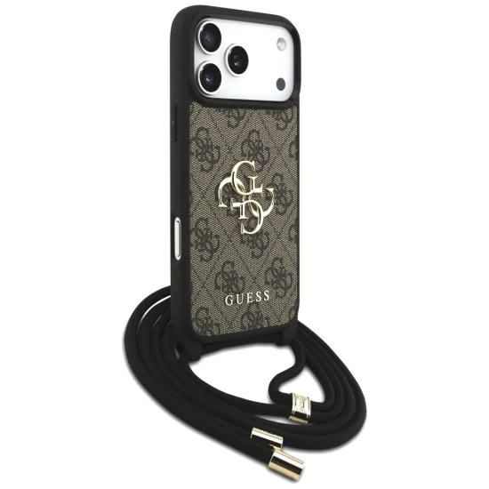 Калъф за iPhone 17 Pro Max - Guess - Hardcase 4G CBDY Big Logo с каишка за кабел (GUHCP17XP4GMGCRW) - Кафяв