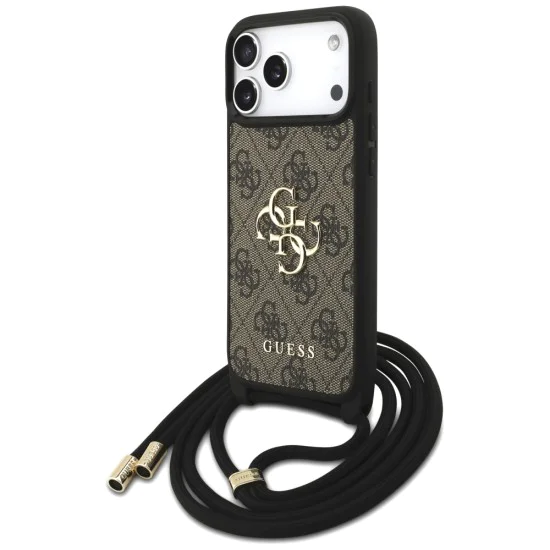 Калъф за iPhone 17 Pro Max - Guess - Hardcase 4G CBDY Big Logo с каишка за кабел (GUHCP17XP4GMGCRW) - Кафяв
