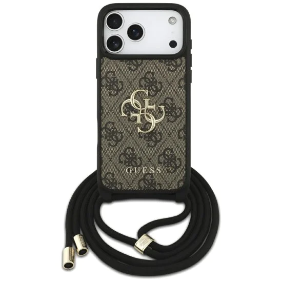 Калъф за iPhone 17 Pro Max - Guess - Hardcase 4G CBDY Big Logo с каишка за кабел (GUHCP17XP4GMGCRW) - Кафяв