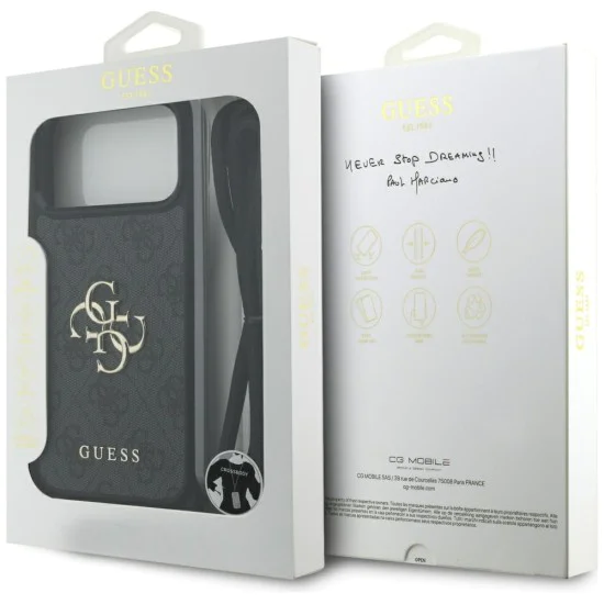 GUESS – твърд гръб Hardcase 4G CBDY Big Logo с шнур/връзка (Cord Strap) (GUHCP17XP4GMGCRK) – за iPhone 17 Pro Max – Черен