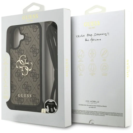 Калъф за iPhone 17 - Guess - Hardcase 4G CBDY Big Logo с каишка за шнур (GUHCP17SP4GMGCRW) - Кафяв
