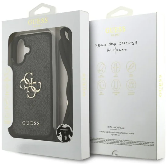 Калъф за iPhone 17 - Guess - Hardcase 4G CBDY Big Logo с каишка за шнур (GUHCP17SP4GMGCRK) - Черен