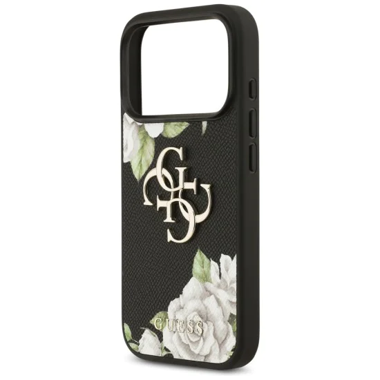 Калъф за iPhone 17 Pro - Guess - Hardcase 4G Grained Roses Big Logo (GUHCP17LPGROP4MK) - Черен