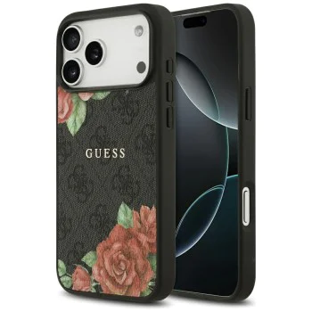 Калъф за iPhone 17 Pro - Guess - Hardcase 4G с принт на цветя MagSafe (GUHMP17LP4ROPEMCK) - Черен