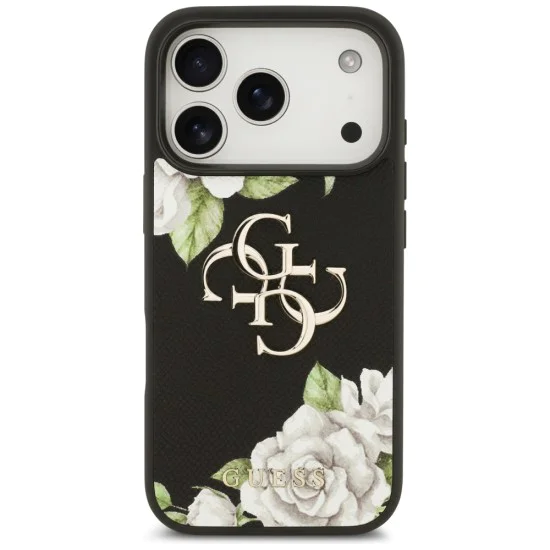 Калъф за iPhone 17 Pro Max - Guess - Hardcase 4G Grained Roses Big Logo (GUHCP17XPGROP4MK) - Черен