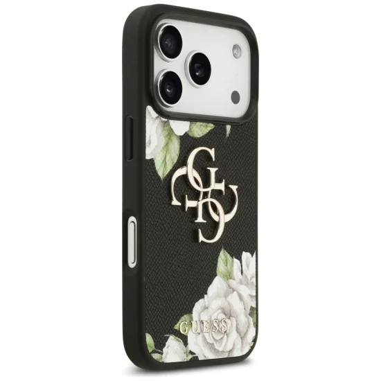 Калъф за iPhone 17 Pro Max - Guess - Hardcase 4G Grained Roses Big Logo (GUHCP17XPGROP4MK) - Черен
