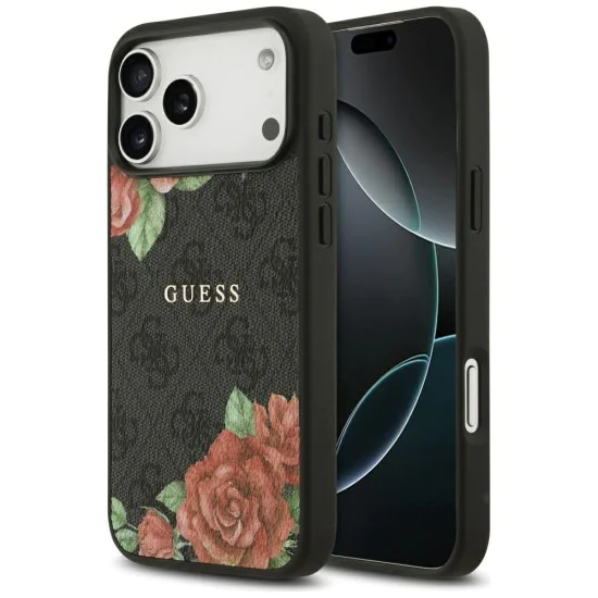 Калъф за iPhone 17 Pro Max - Guess - Hardcase 4G с принт на цветя MagSafe (GUHMP17XP4ROPEMCK) - Черен