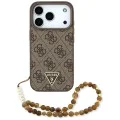 Калъф за iPhone 17 Pro - Guess - Hardcase 4G Triangle Logo MagSafe с перлена каишка (GUHMP17LP4TSDPPSW) - Кафяв