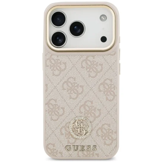 Калъф за iPhone 17 Pro - Guess - Hardcase 4G Strass Logo & Big Strap (GUHMP17LP4G4DCSP) - Розов