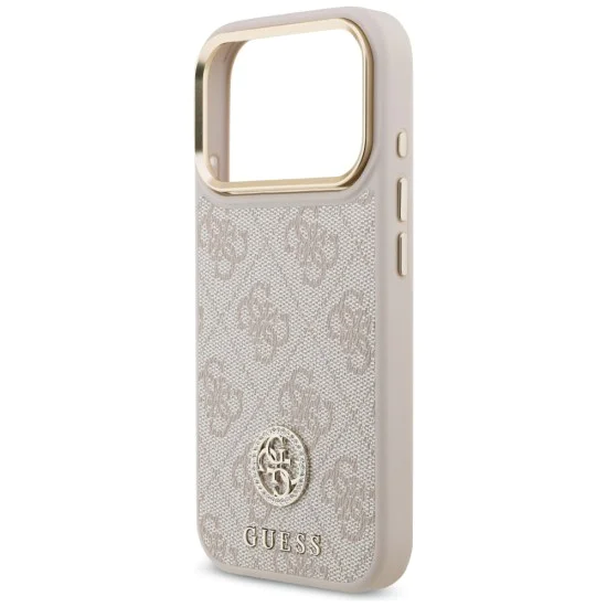 Калъф за iPhone 17 Pro - Guess - Hardcase 4G Strass Logo & Big Strap (GUHMP17LP4G4DCSP) - Розов