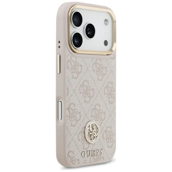 Калъф за iPhone 17 Pro - Guess - Hardcase 4G Strass Logo & Big Strap (GUHMP17LP4G4DCSP) - Розов