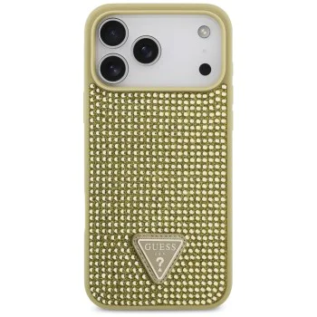 Калъф за iPhone 17 Pro - Guess - Лого с триъгълник и кристали (GUHCP17LHDGTPD) - Златист