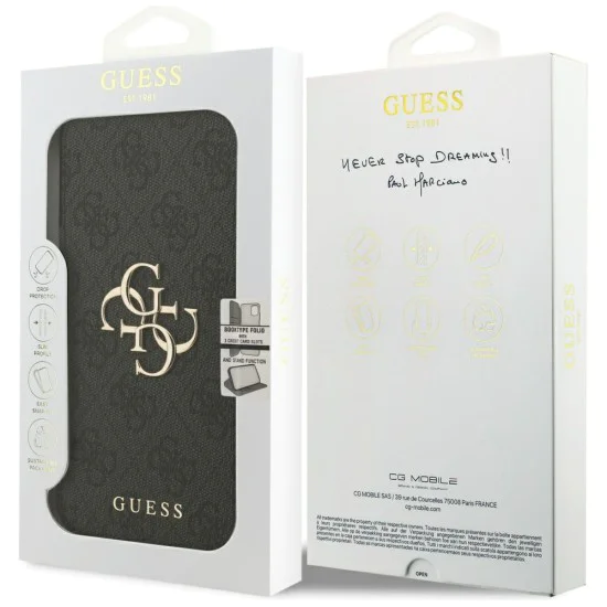 Калъф за iPhone 17 Pro Max - Guess - Book 4G Metal Logo (GUBKP17X4GMGGR) - Черен