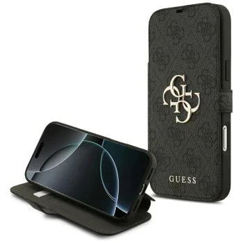 Калъф за iPhone 17 Pro Max - Guess - Book 4G Metal Logo (GUBKP17X4GMGGR) - Черен