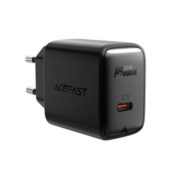 Acefast - Зарядно за стена (A1) - Бързо зареждане, Type-C, PD20W, QC 3.0, 5V/2.4A, Smart Chip, V0 противопожарна защита - Черно