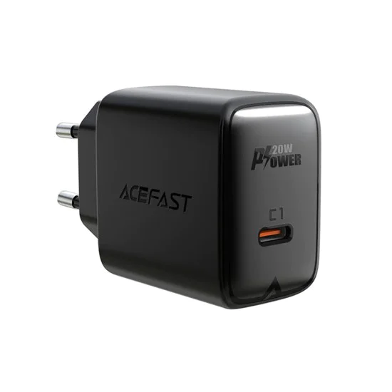 Acefast - Зарядно за стена (A1) - Бързо зареждане, Type-C, PD20W, QC 3.0, 5V/2.4A, Smart Chip, V0 противопожарна защита - Черно