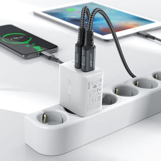 Acefast - Зарядно за стена (A33) - Двоен порт, Бързо зареждане 2x USB, QC18W - Черно