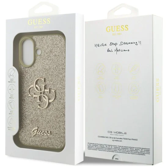 Калъф за iPhone 17 - Guess - Fixed Glitter Big 4G (GUHCP17SHG4SGD) - Златист