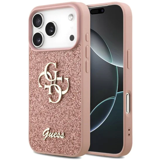 Калъф за iPhone 17 Pro - Guess - Fixed Glitter Big 4G (GUHCP17LHG4SGP) - Розов