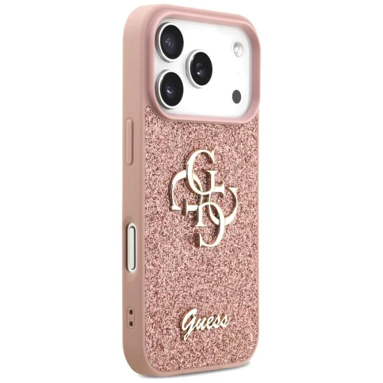 Калъф за iPhone 17 Pro - Guess - Fixed Glitter Big 4G (GUHCP17LHG4SGP) - Розов