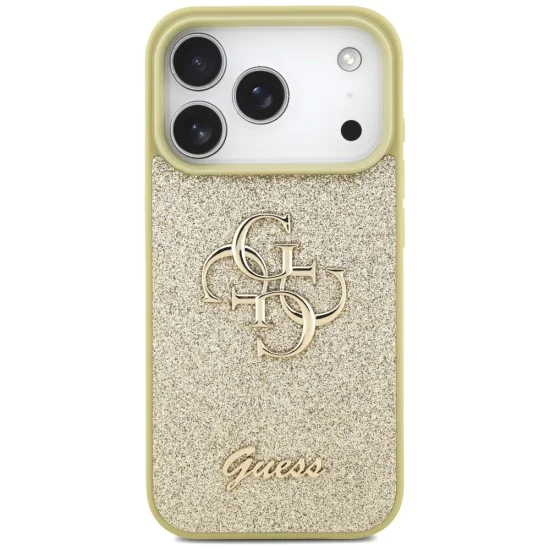 Калъф за iPhone 17 Pro - Guess - Fixed Glitter Big 4G (GUHCP17LHG4SGD) - Златист