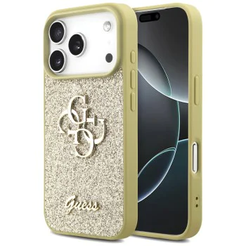 Калъф за iPhone 17 Pro - Guess - Fixed Glitter Big 4G (GUHCP17LHG4SGD) - Златист