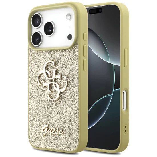Калъф за iPhone 17 Pro - Guess - Fixed Glitter Big 4G (GUHCP17LHG4SGD) - Златист