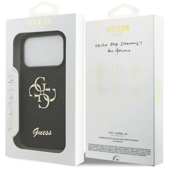 Калъф за iPhone 17 Pro Max - Guess - Fixed Glitter Big 4G (GUHCP17XHG4SGK) - Черен