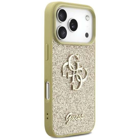 Калъф за iPhone 17 Pro Max - Guess - Fixed Glitter Big 4G (GUHCP17XHG4SGD) - Златист
